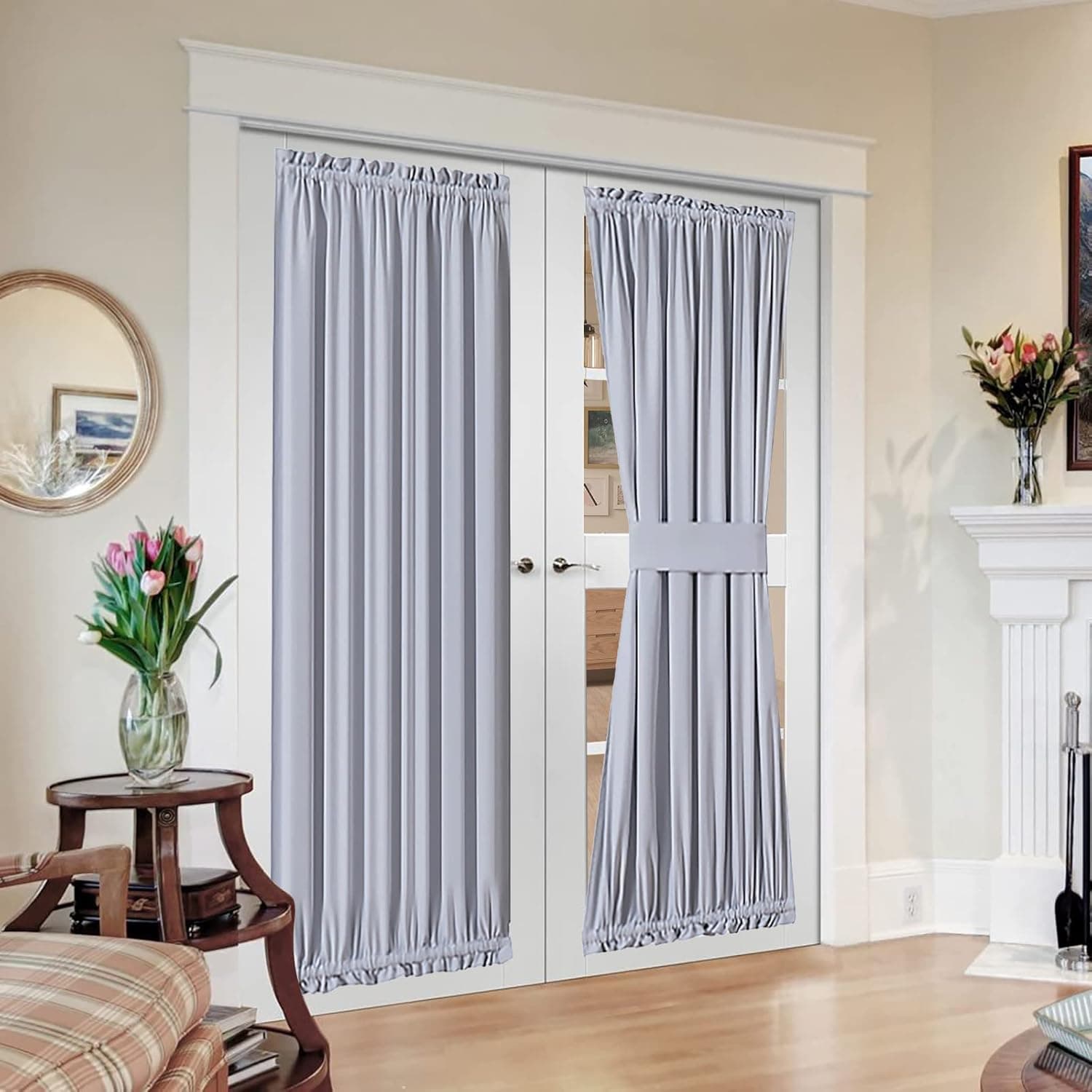 MIULEE Room Darkening Curtain Panel for French Door Light Blocking Patio Door Window Curtains Thermal Insulated Rod Pocket Blackout Drapes for Living Room Glass Door W 54 x L 72 Greyish White 1 Panel