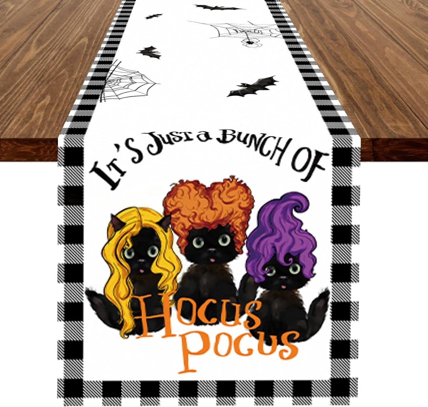Hocus Pocus Halloween Table Runner: Black Cat Kitchen Dining Table Decor 13 x 72 Inch Sanderson Sisters Witch Seasonal Holiday Table Cloth Decoration for Indoor Outdoor Party Home