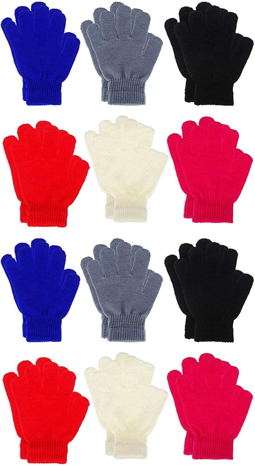 Sumind 12 Pairs Winter Knitted Magic Stretch Gloves Anti-slip Knit Warm Gloves for Children