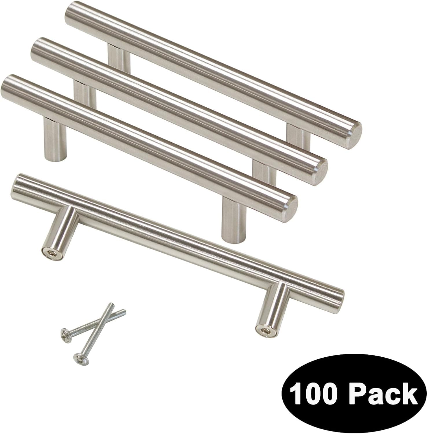 100 PC Length:150mm-6in,Hole Centers:96mm-3.75in Stainless Steel T Bar Kitchen Cabinet Door Handles Drawer Pull Knobs