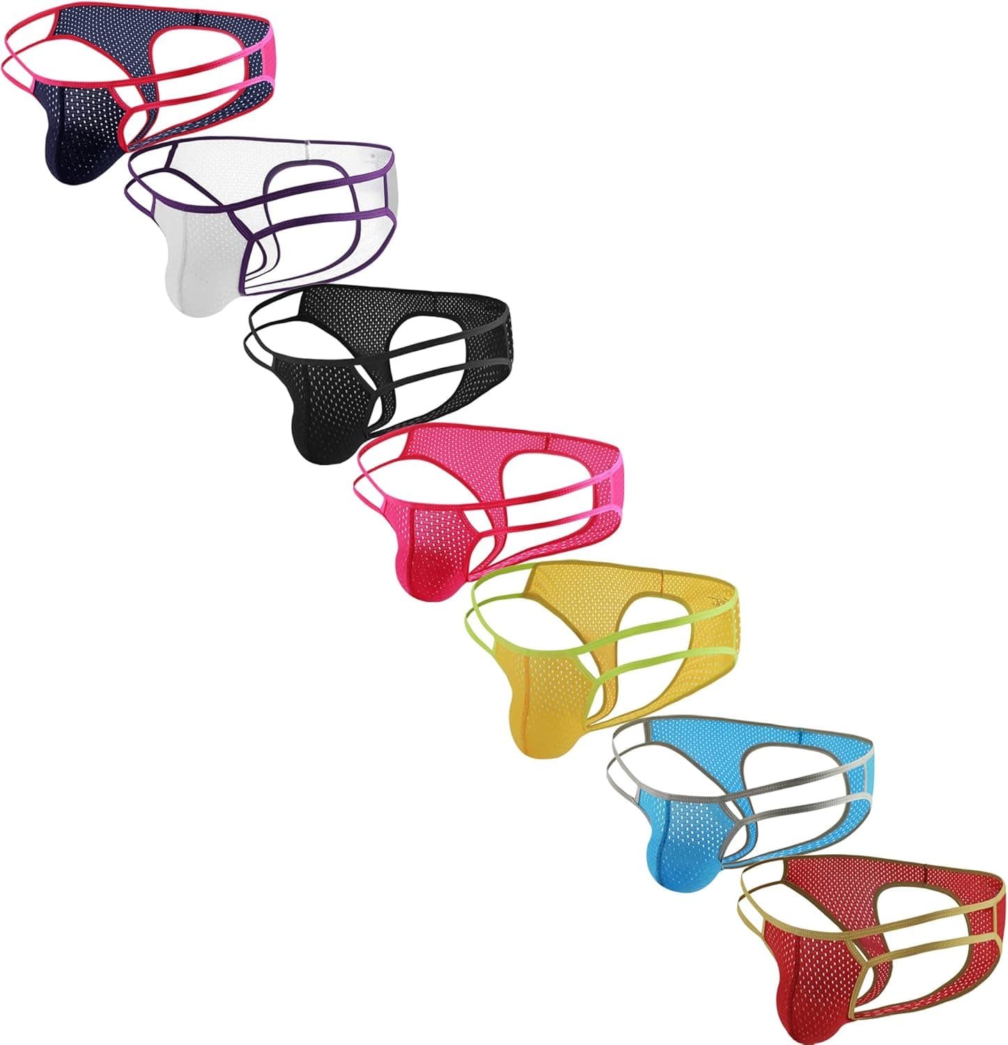 QiaTi Men's Jockstrap Underwear Sexy Mens Thong G-String Mesh Breathable Athletic Supporter Low Raise Jock Strap Multicolor
