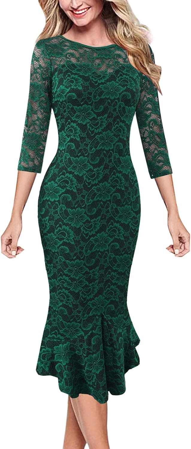 VFSHOW Womens Elegant Vintage Cocktail Party Mermaid Bodycon Midi Mid-Calf Dress