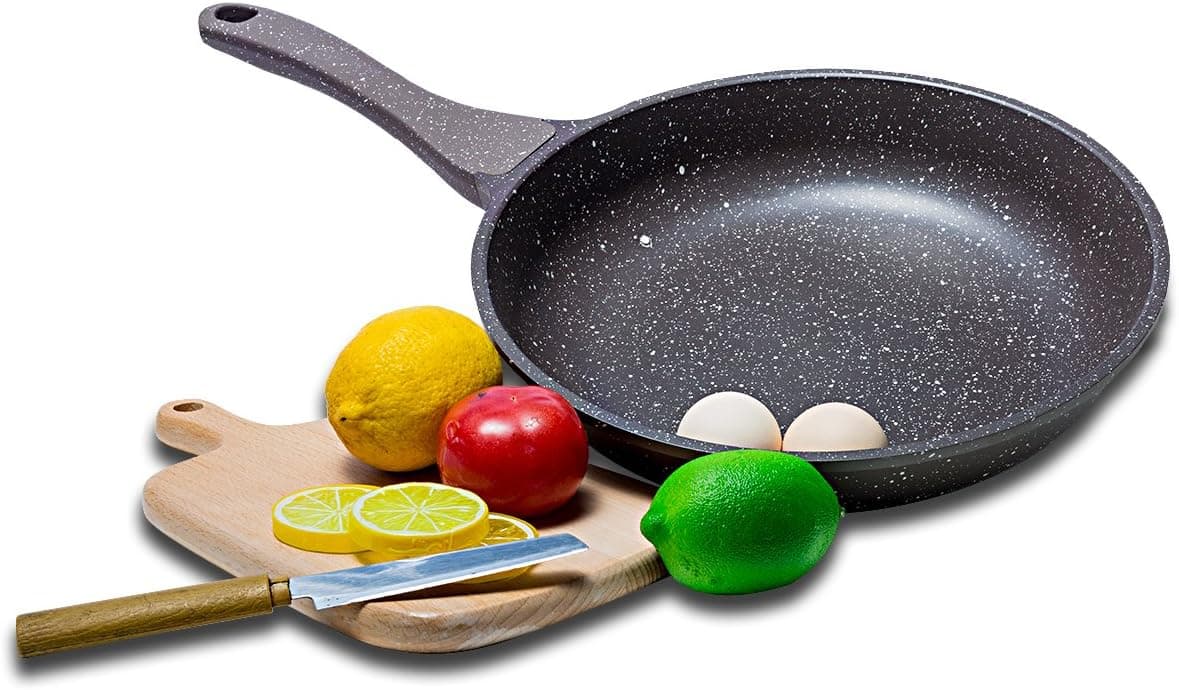 K & I KI 9-1/2"(24cm) Nonstick Stir Skillet Fry Pan - Induction Compatible Bottom - Aluminum Saute Pan Stone&Ceramic Coating, 1 Year Warranty