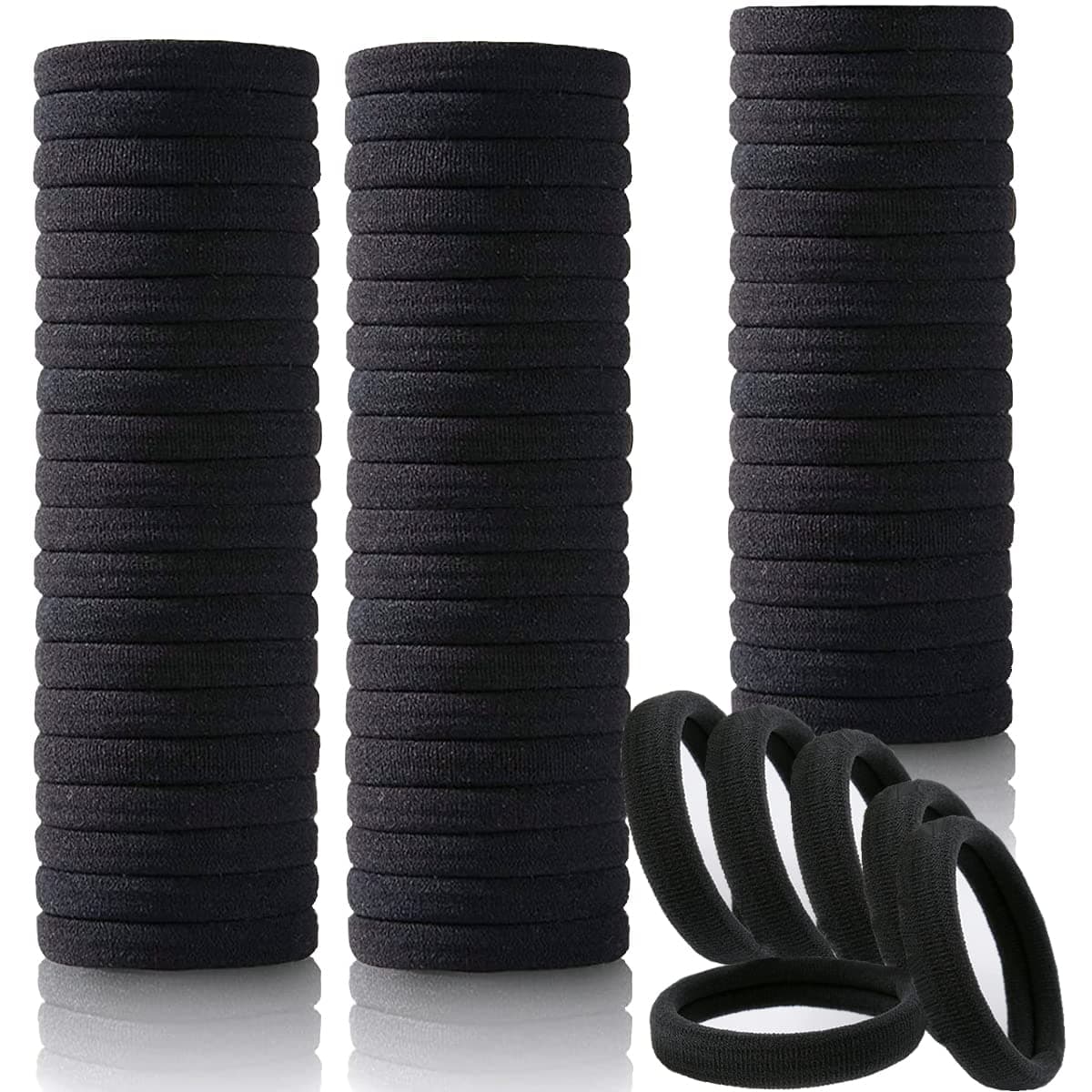 100 PCS Hair Bands Hair ties for Women Girls, Seamless Hair Bands Elastic Ponytail Holders Rubber Bands Hair Accessories 1.58 inch (Black)
