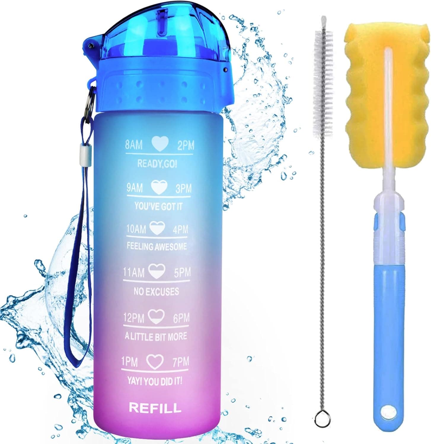 XACIOA 18oz Water Bottle with Straw & Motivational Time Marker, Leakproof BPA Free ,Ensure You Drink Enough Water Throughout The Day for Fitness and Outdoor Enthusiasts(With Straw Brush & Cup Brush)