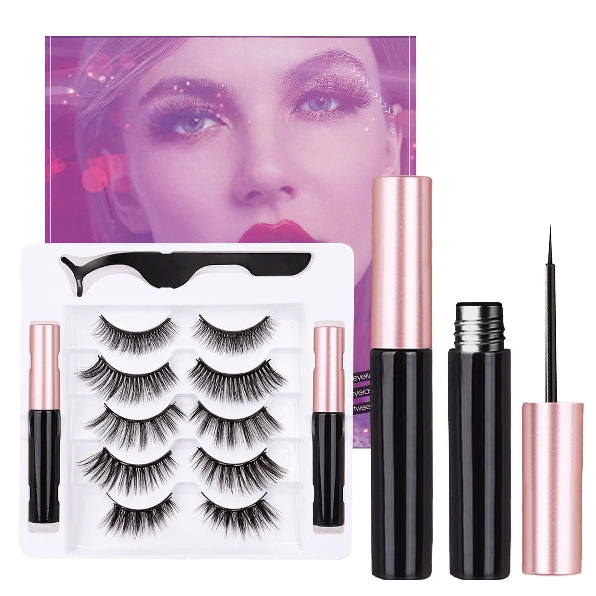 5 Pairs Magnetic Lashes and Liner Kit 3D/5D Magnetic Eyeliner and Lashes Set With Reusable Lashes - No Glue Needed