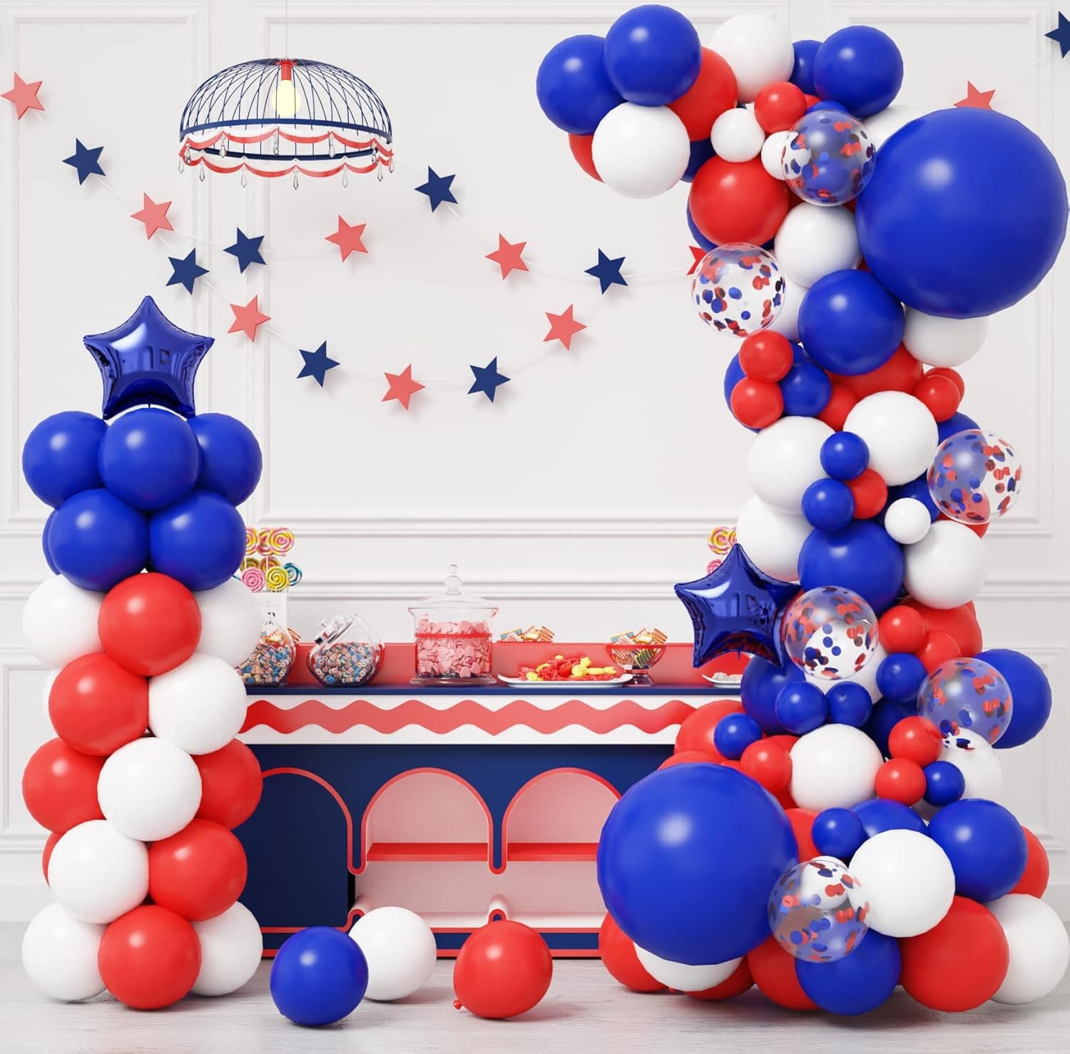 RUBFAC Baseball Party Balloons 140pcs Red White and Blue Balloon Garland Kit Graduation Party Supplies Patriotic Balloon Arch for 4th of July Decorations Nautical Party