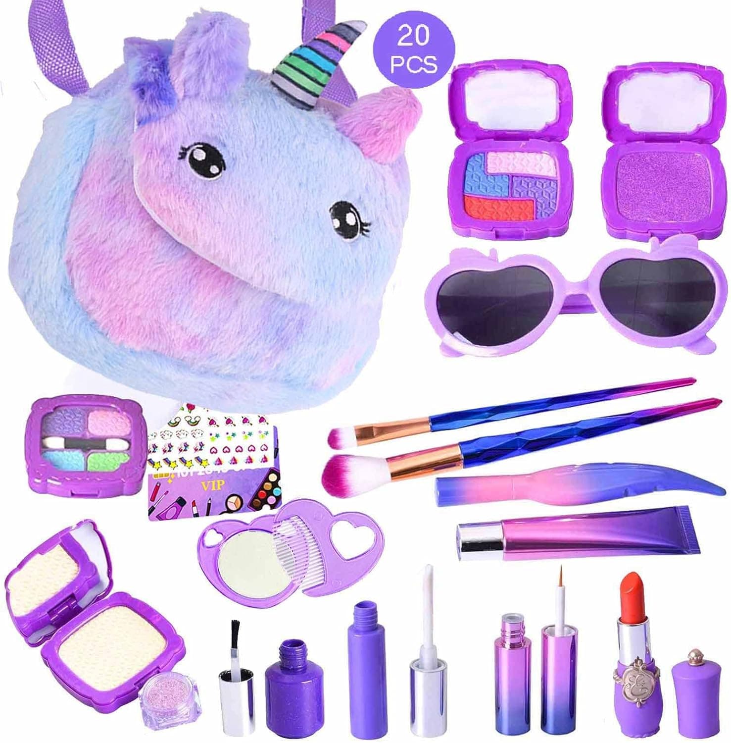 Unicorn Purse Girl Makeup Toy, 20 PCS Pretend Play Makeup Set (Not Real Makeup) Birthday for 2 3 4 5 Years Old Toddler Girl Little Princess