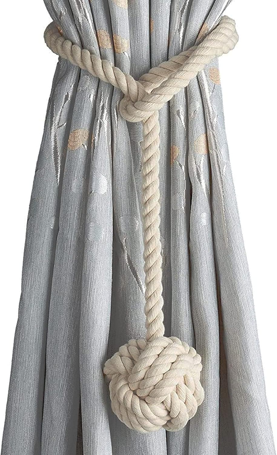 2 Pack Curtain Tiebacks - Curtain Rope Tieback, Retro Handmade Curtain Ropes Holdbacks, Rural Decorative Knot Ball Cord Drapery Holdbacks(Beige)