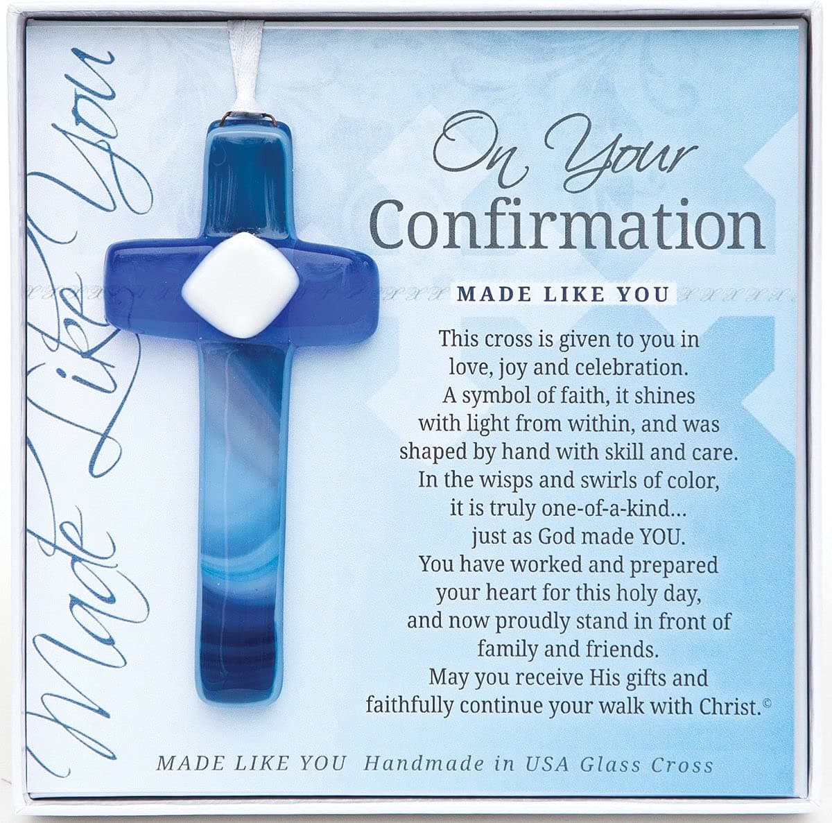Handmade in USA Glass Cross-Confirmation Gift for Boy/Grandson/Godson/Niece