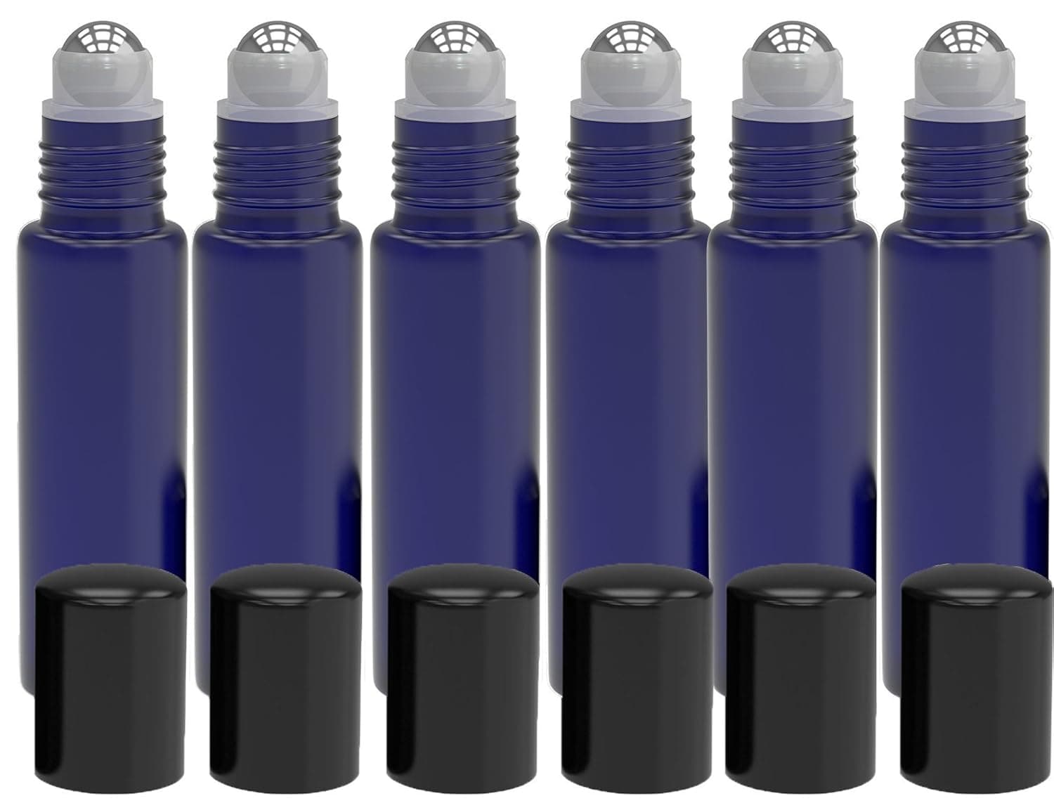 6 Pack - Empty Roll on Glass Bottles [Stainless Steel Roller] 10ml Refillable Color Roll On for Fragrance Essential Oil - Metal Chrome Roller Ball - 10 ml 1/3 oz - Frosted Blue Color