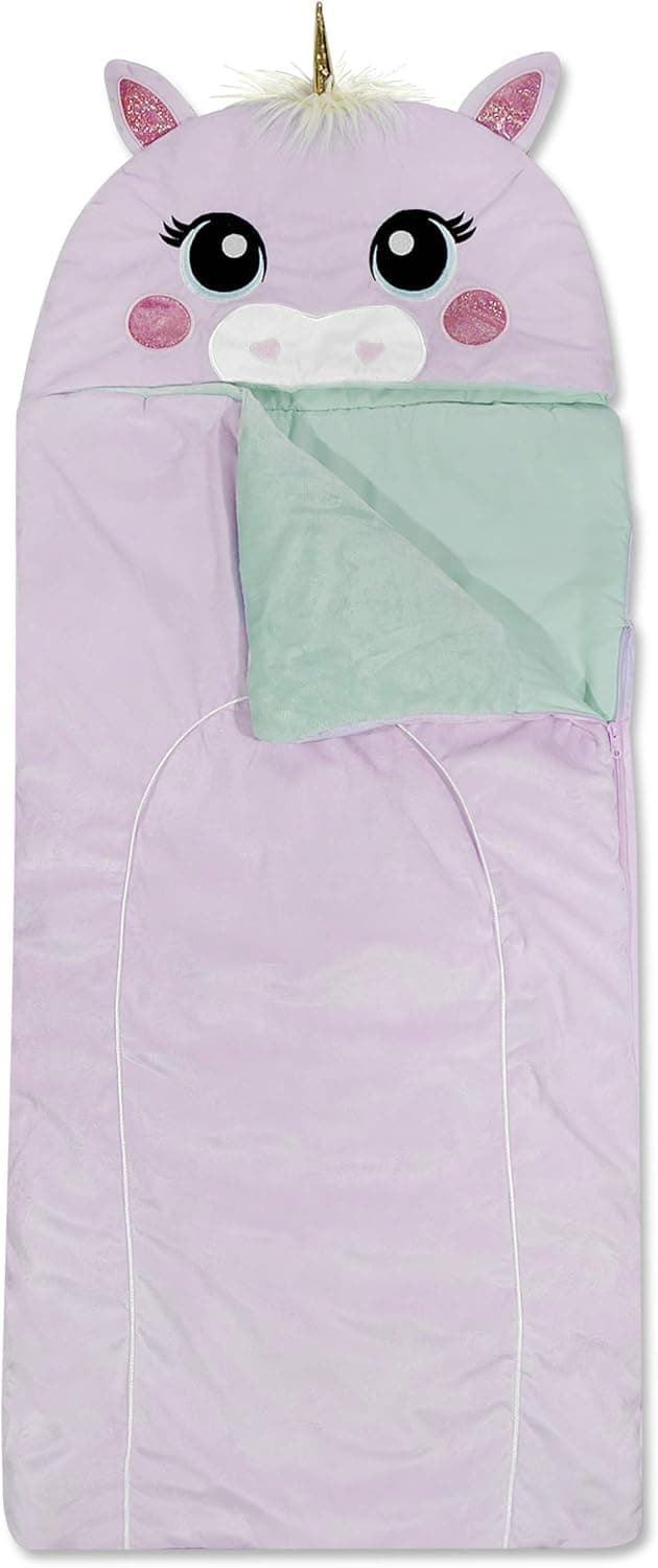 Heritage Kids Unicorn Plush Hooded Sleeping Bag, 64" L x 25" W, Purple