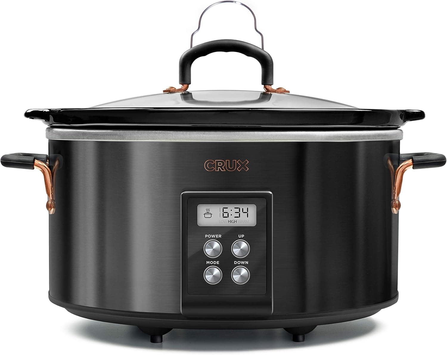 CRUX 6-Quart Programmable Digital Slow Cooker with 20 Hour Digital Countdown Timer, Black (Renewed)