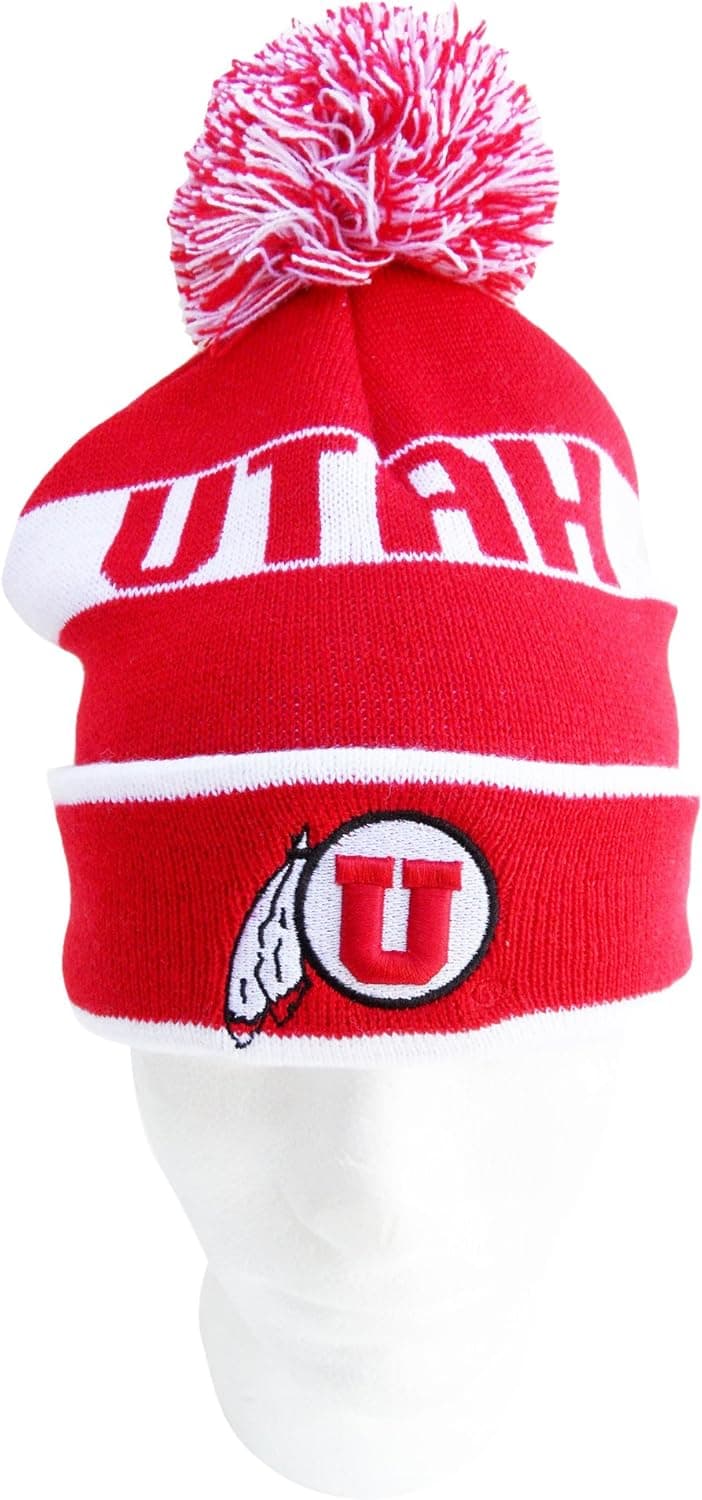 NCAA Utah Utes Pom Pom Knit Hat, One Size, Red