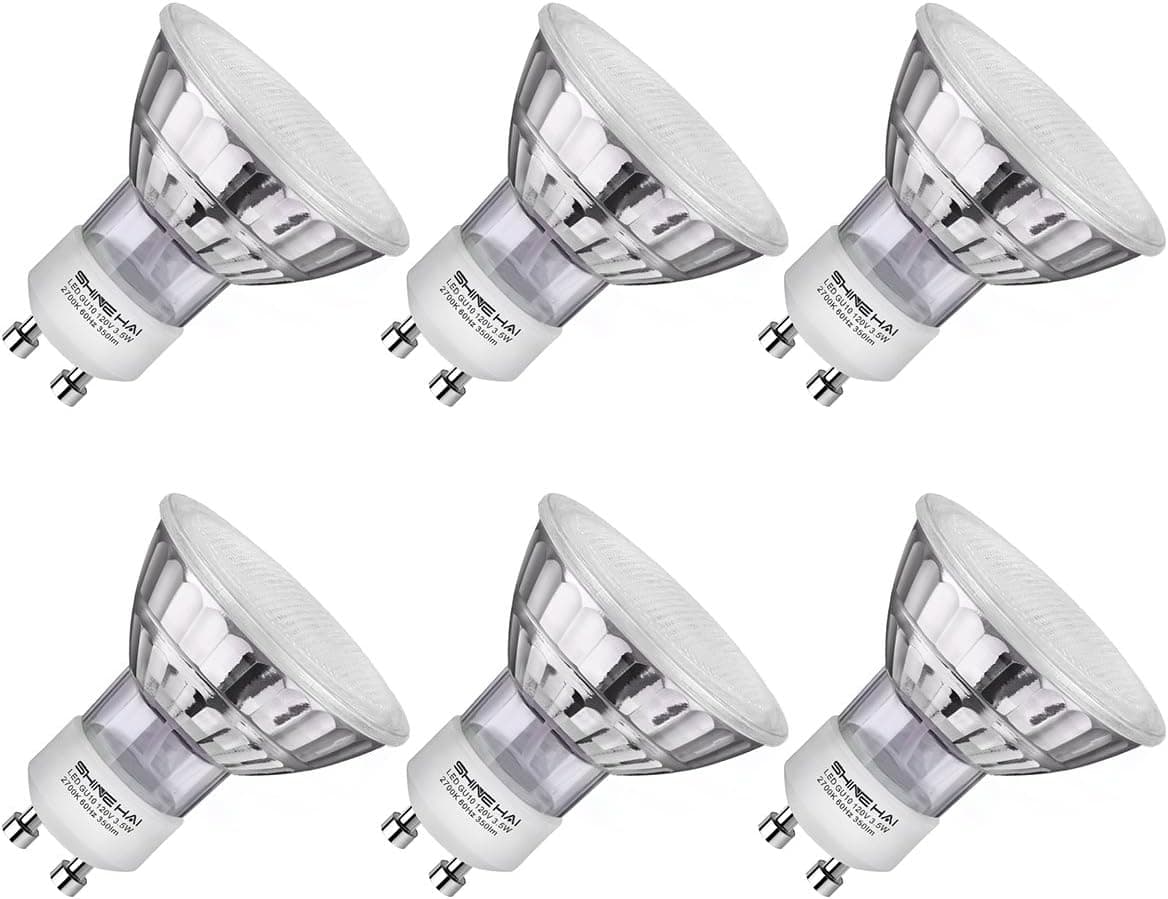 SHINE HAI GU10 LED Bulbs 40W Halogen Equivalent, 3.5W, 120V, 2700K Warm White Non-Dimmable LED Spotlight MR16 GU10 Base, 6-Pack