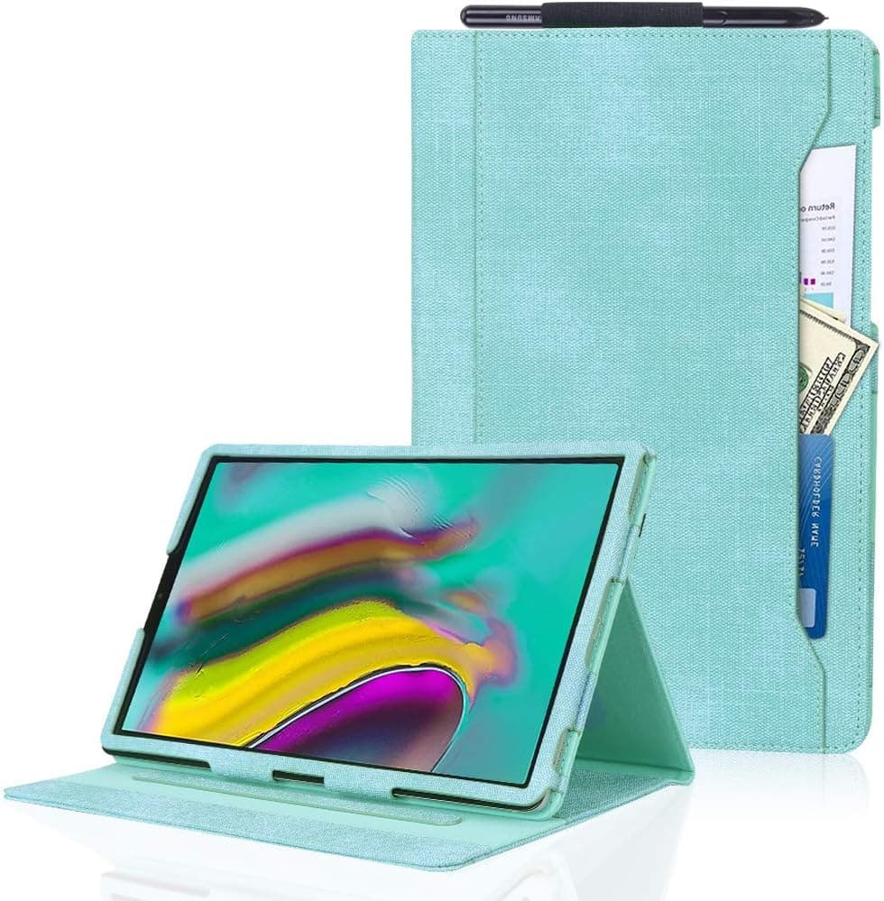 Toplive Samsung Galaxy Tab S5e 10.5 Case (2019), Canvas Stand Folio Case Cover for Galaxy Tab S5e 10.5 with Auto Sleep Wake Function and Multiple Viewing Angles, Mint Green