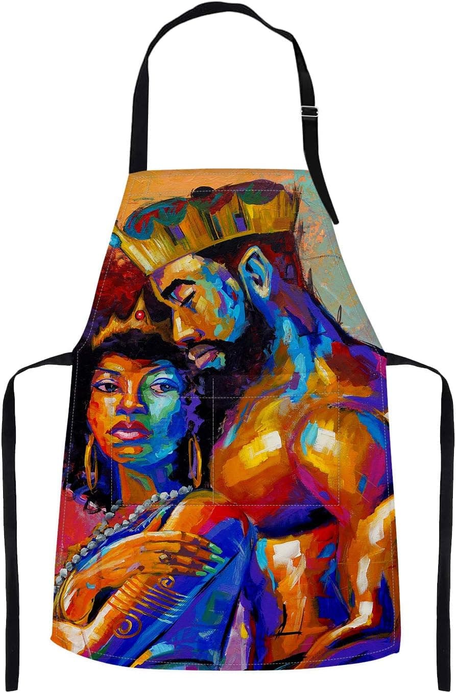 Britimes Apron Home Kitchen Waterproof Cooking Baking Gardening for Women Men with Pockets African American Lovers Couple 32x28 inch