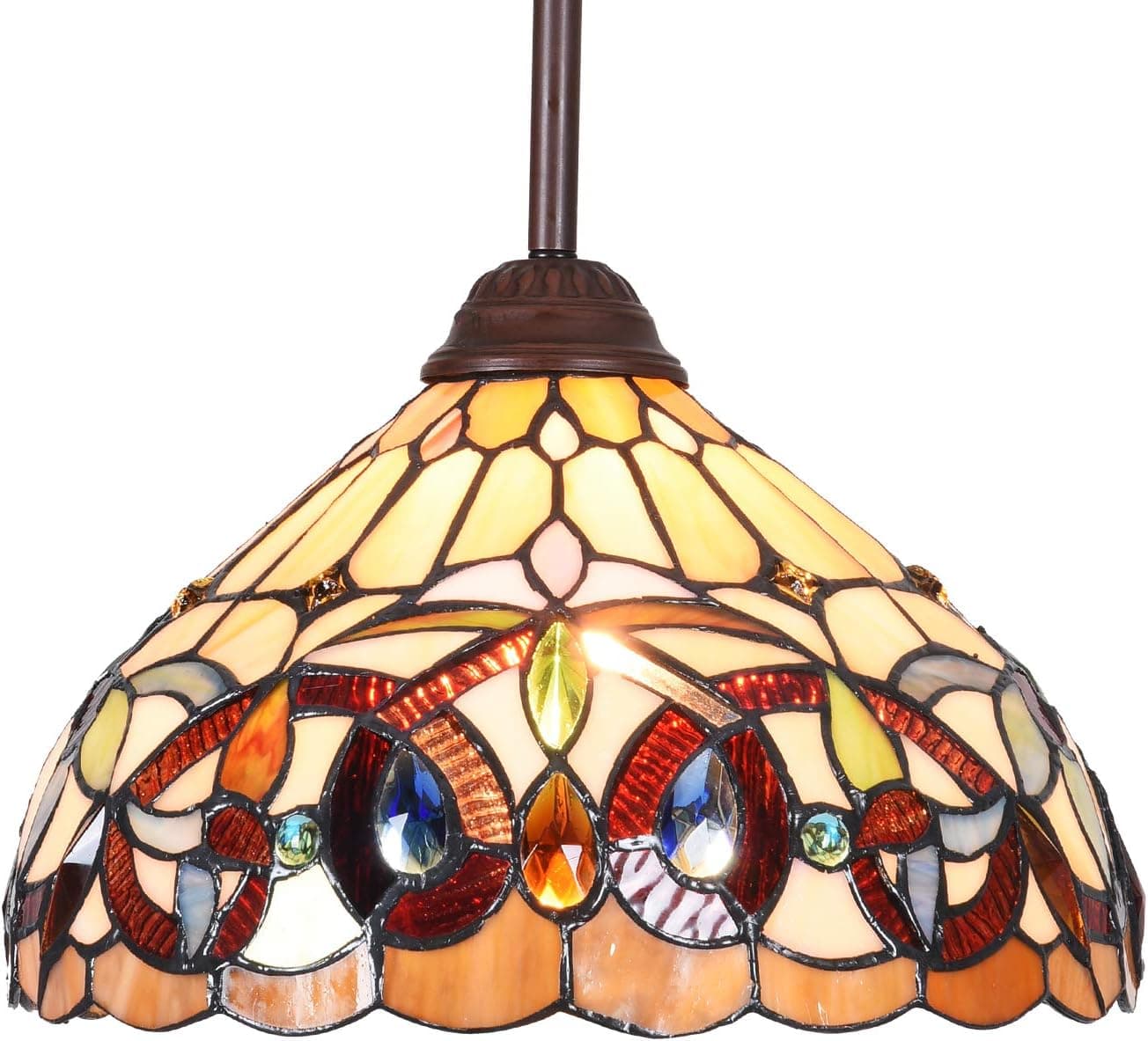 Capulina Tiffany Pendant Light 12 Inches Wide Cream Brown Style Stained Glass Chandelier Hanging Lamp for Kitchen Island Living Dining Room Hallway