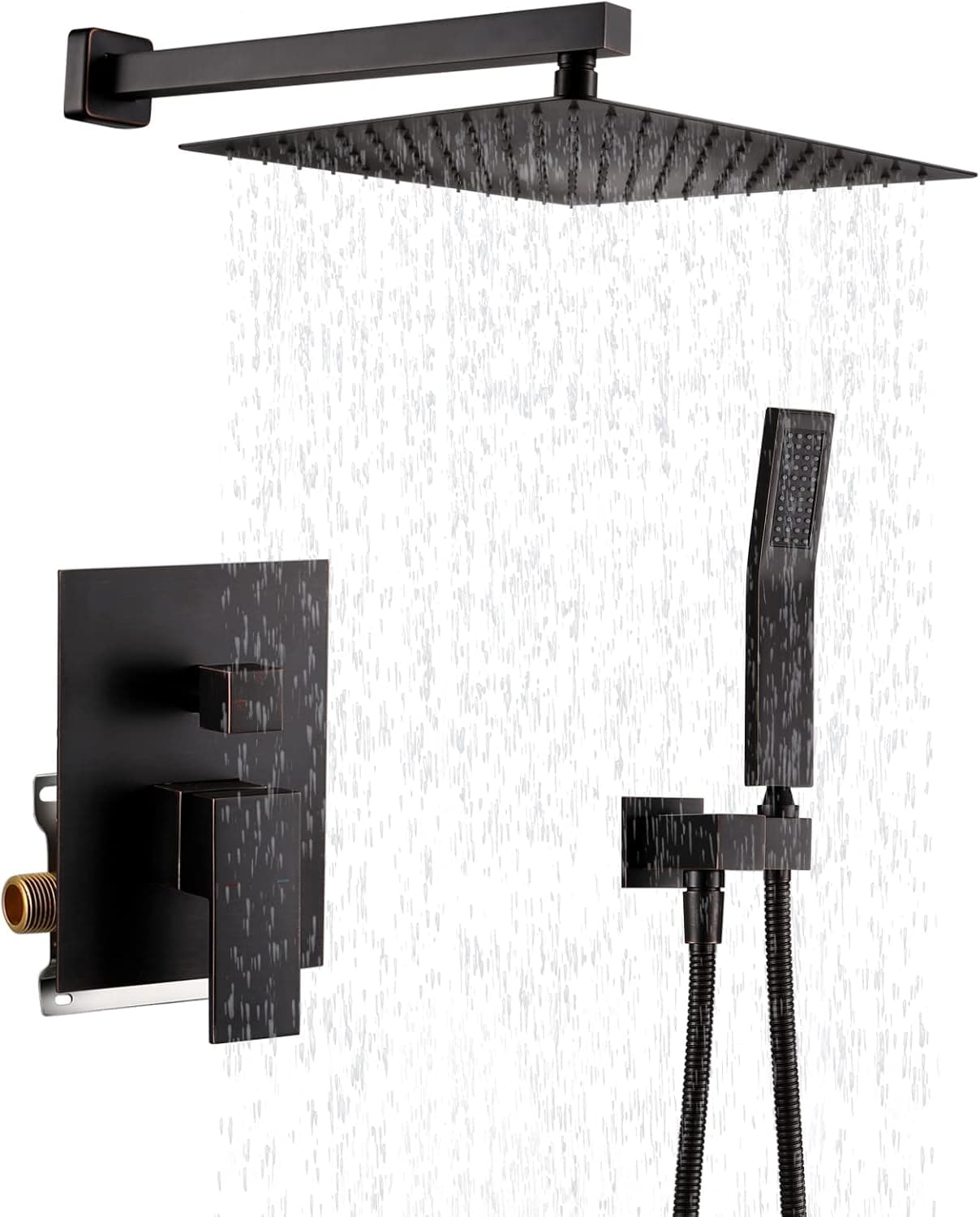 KRUZOO Oil Rubbed Bronze Shower System, Bathroom 12 Inches Waterfall Rain Shower Head with Handheld Combo Set, Wall Mounted High Pressure Rain Shower Faucet, Shower Set with Balance Valve and Trim Kit