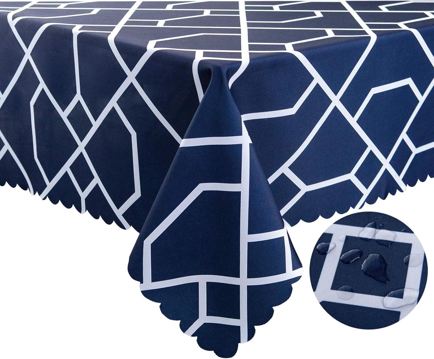 Kanwnbg Moroccan Rectangle Table Cloth, Water and Stain Resistant Microfiber Tablecloth,Decorative Table Cover for Picnic, Party Dining Kitchen (54x54 inch, Navy)