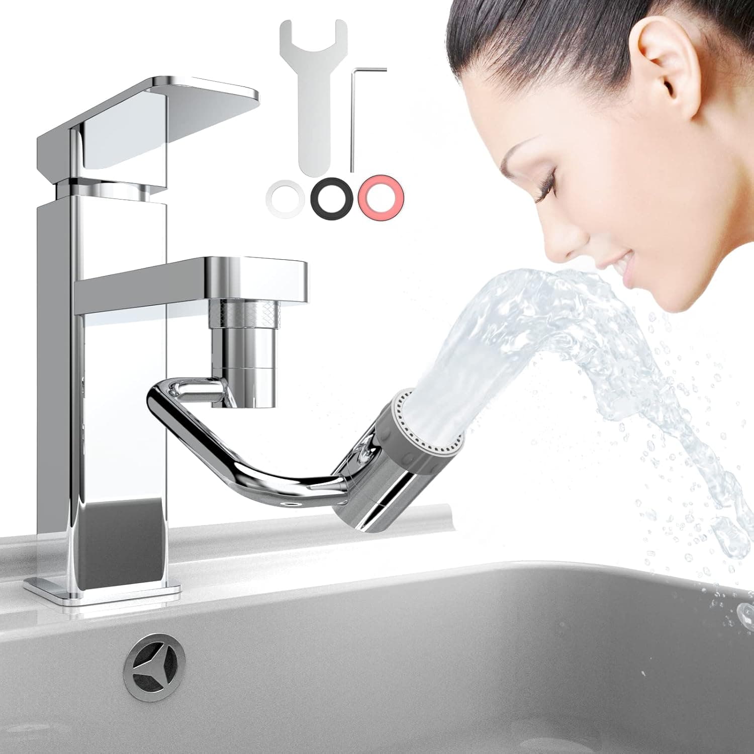 Faucet Extender, 1080° Large-Angle Rotating Faucet Extender Aerator, Universal Splash Filter Faucet Aerator for Bathroom & Kitchen Sink with 2 Water Outlet Modes