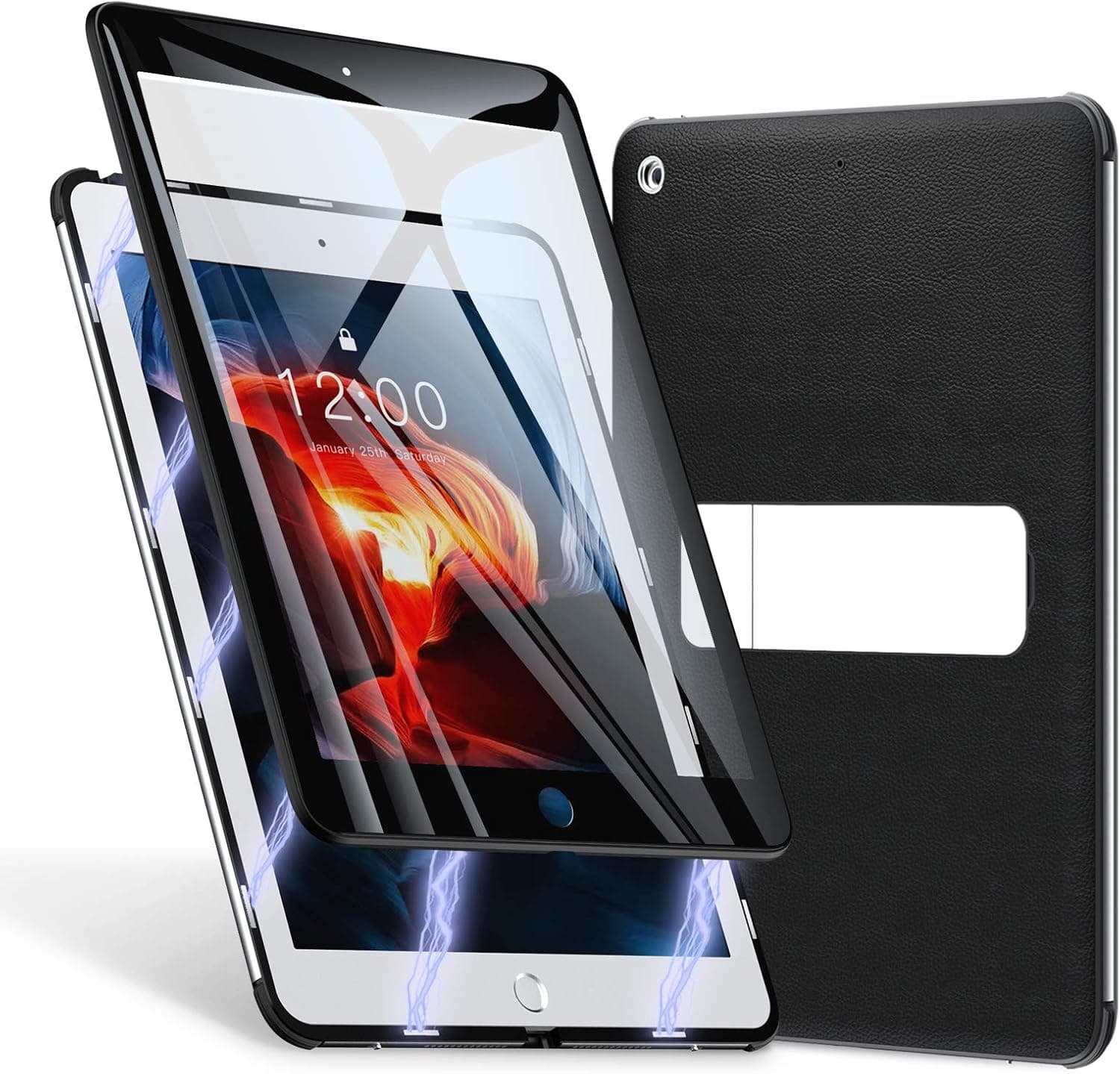 iPad 8th/7th Generation Case 10.2 inch (2020/2019), Built-in 9H Tempered Glass Screen Protector + Aluminum Alloy Stand + Magnetic Adsorption, Full-Body Protective Case for iPad 8th/7th Gen
