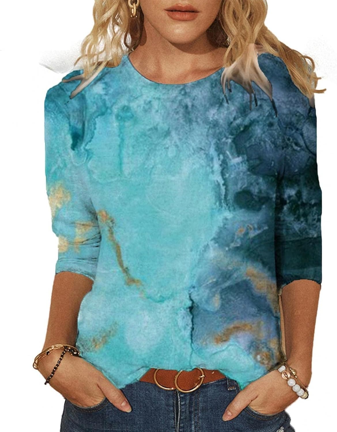 cooki 3/4 Sleeve Shirts for Women, Women's Crewneck Graphic Tees Butterfly Printed Shirts Casual T-Shirt Tops Blouse Tops