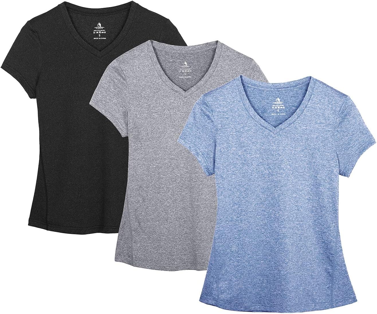 icyzone Workout Shirts Yoga Tops Activewear V-Neck T-Shirts for Women Running Fitness Sports Short Sleeve Tees