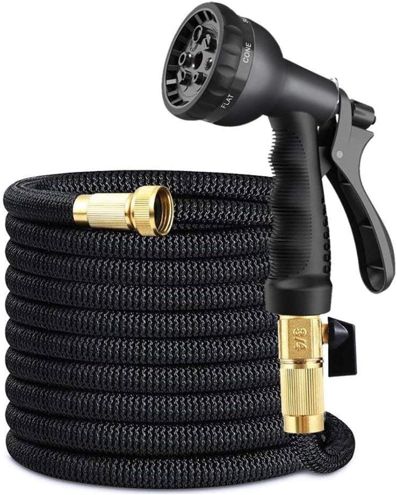 Garden Hose 50ft Expandable Water Hose with Double Latex Core 3/4" Solid Brass Fittings,Extra Strength Fabric and 8 Multiple Choice Nozzle, Strongest Garden Hose On Earth (Black)