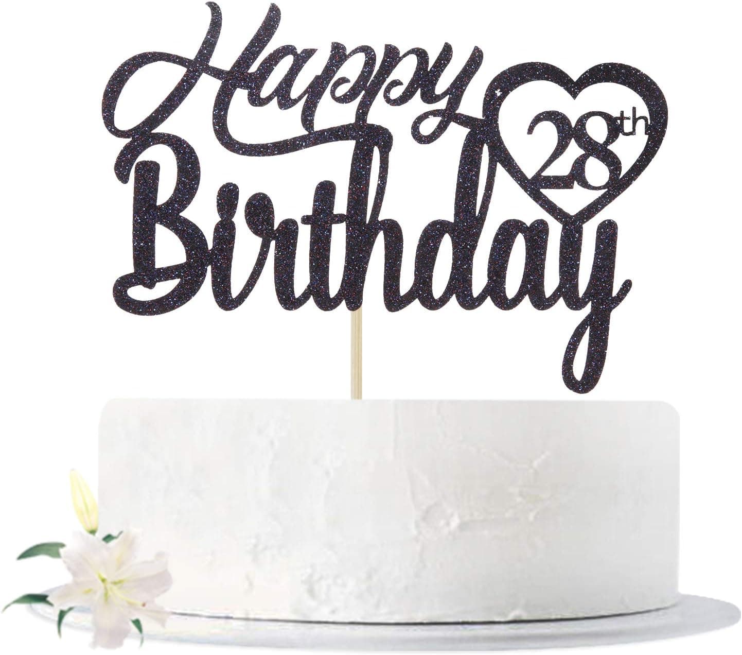 Black Glitter Happy 28th Birthday Cake Topper, Hello 28, Cheers to 28 Years Old, 28 Years Old Party Supplies Decoration