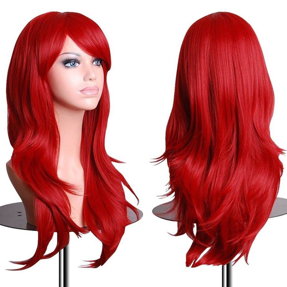 netgo Red Cosplay Wigs for Women Long Wavy Halloween Costume Heat Resistant Party Wigs 26"