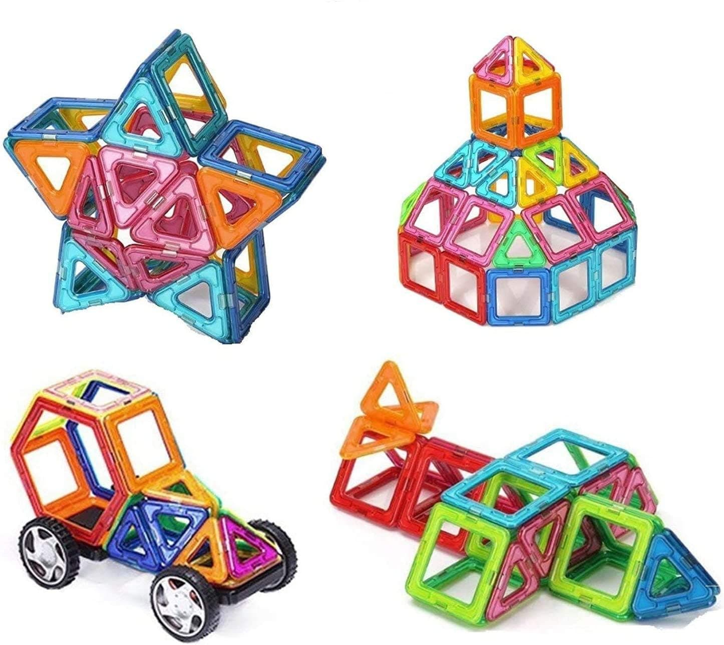 WiAllFun 128 Pieces Magnetic Building Blocks Set Educational Stacking Tiles Creative Imagination Development Toys