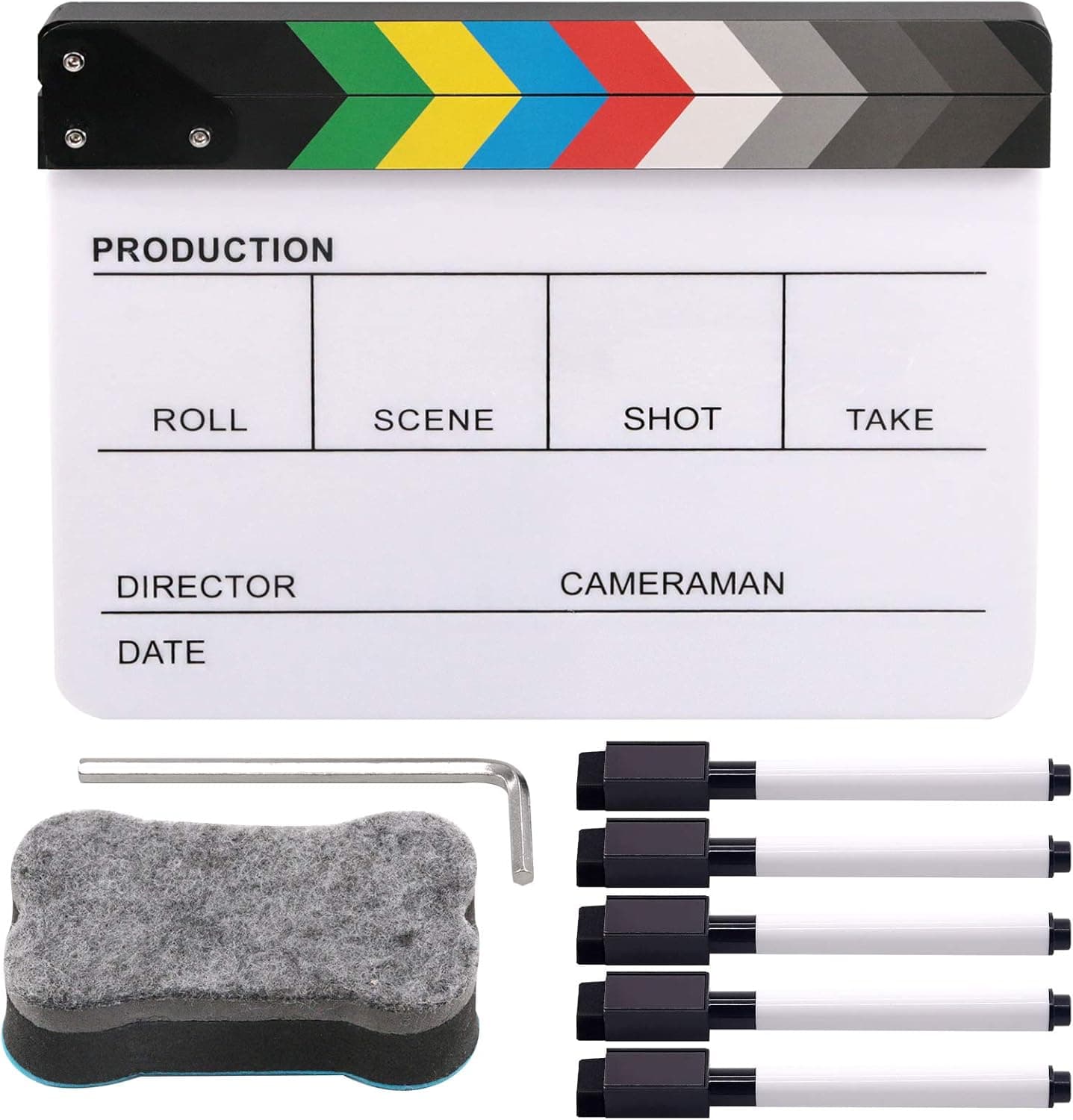 Rustark Movie Film Clap Board, Acrylic 10"x12" Acrylic Dry Erase Director Clapboard, Professional Photography Studio Video TV Cut Action Scene Clapper Board with 5 Pcs Erasable Pen
