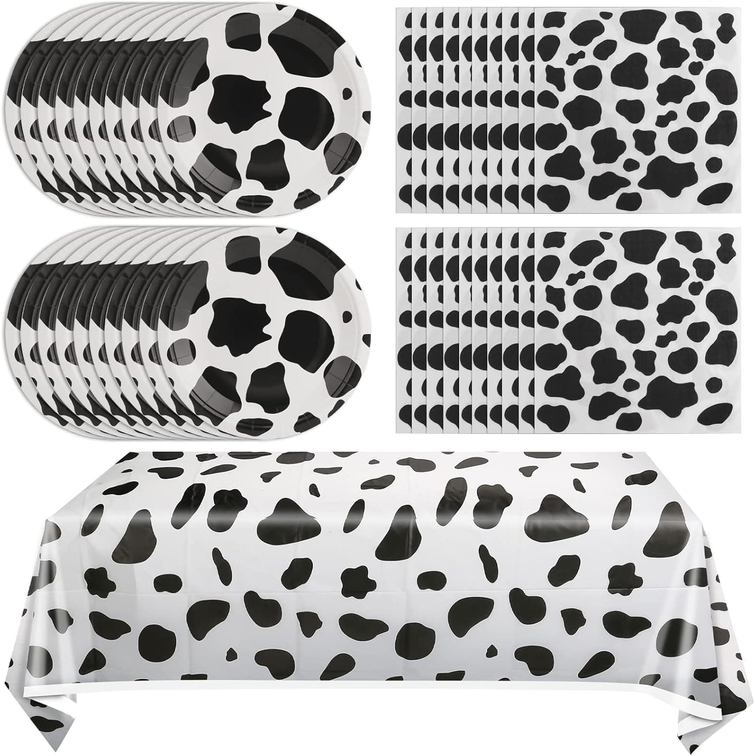 Juhap Cow Birthday Party Supplies - Farm Cow Print Birthday Party Tableware Includes 20 Party Plates, 20 Napkins and 1 Tablecloth Perfect for Cow Farm Theme Birthday Parties Decorations