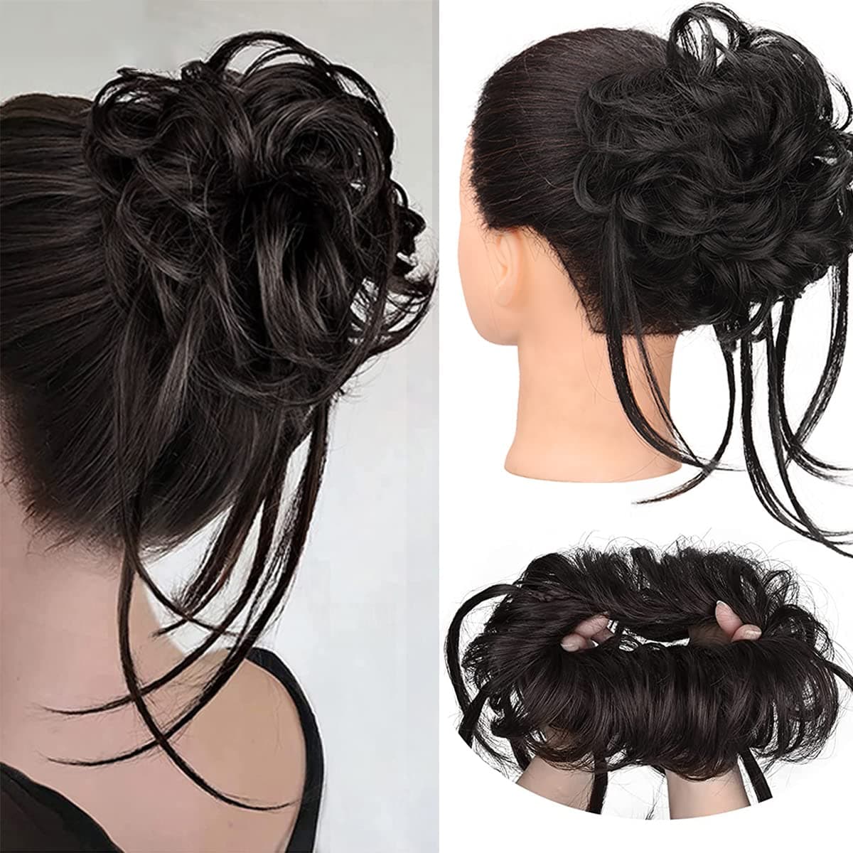 colorvay Messy Hair Bun Hairpiece Curly Tousled Updo Scrunchies Hair Extension Ponytail Hair Scrunchies with Elastic Rubber Band Extension Chignon Hairpieces for Women Girls (2#)