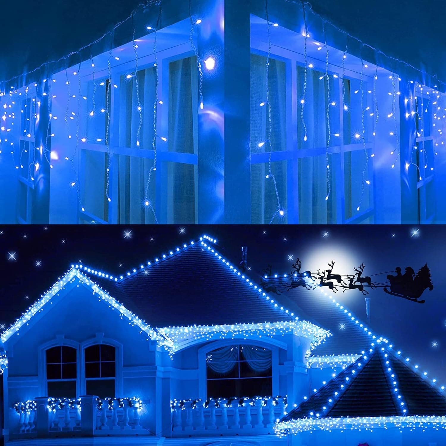 Joomer Christmas Lights, LED Icicle Lights, 400 LED 39ft 8 Modes with 80 Drops Icicle Christmas Lights, Waterproof Connectable Outdoor Icicle String Lights for Christmas Decorations (Blue)
