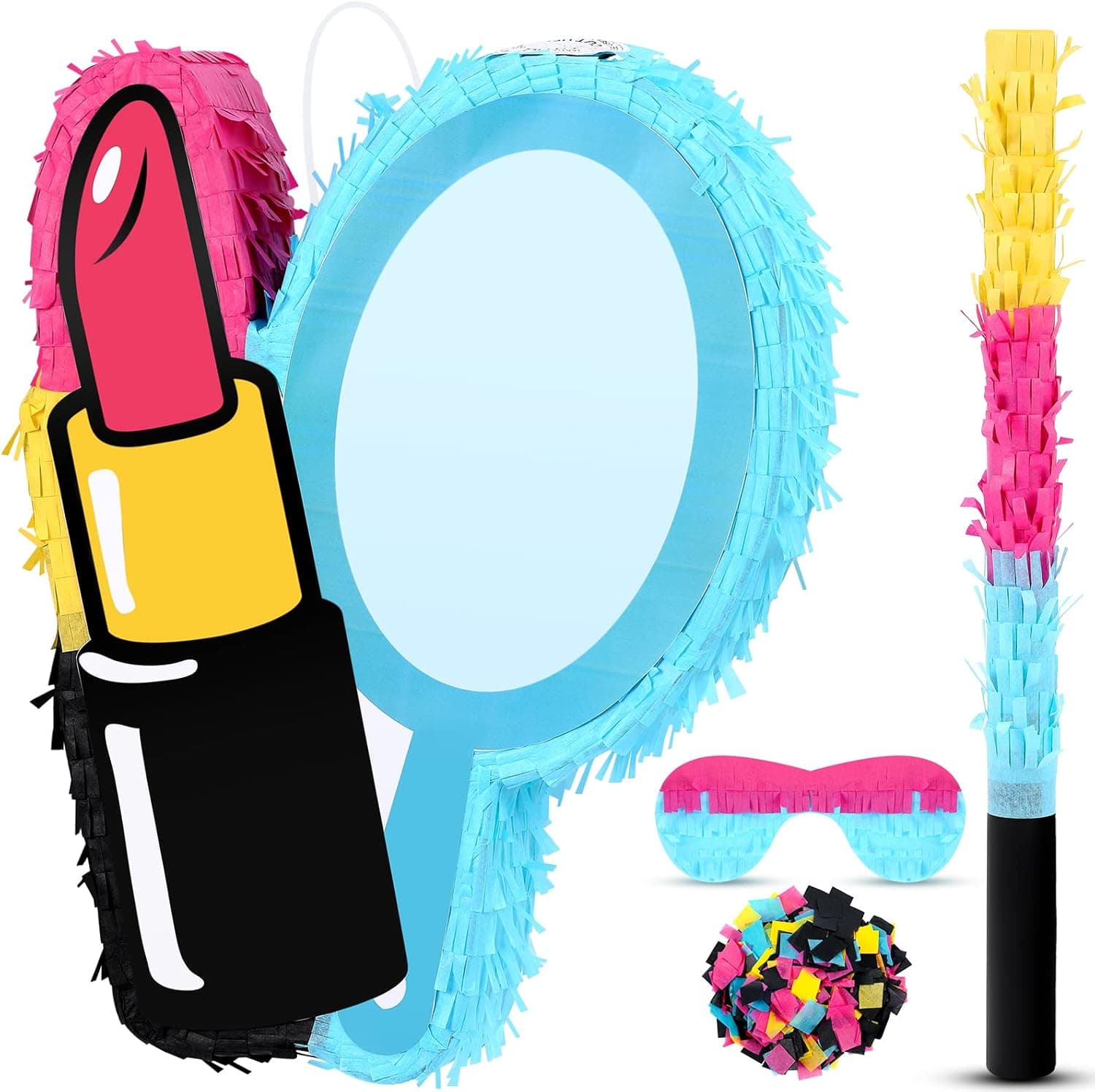Spa Party Supplies Spa Pinata Small Lipstick Pinata Spa Birthday Party Hanging for Girls Spa Decorations for Wedding Bridal Shower Supplies with Wooden Pinata Stick Paper Blindfold Confetti Set