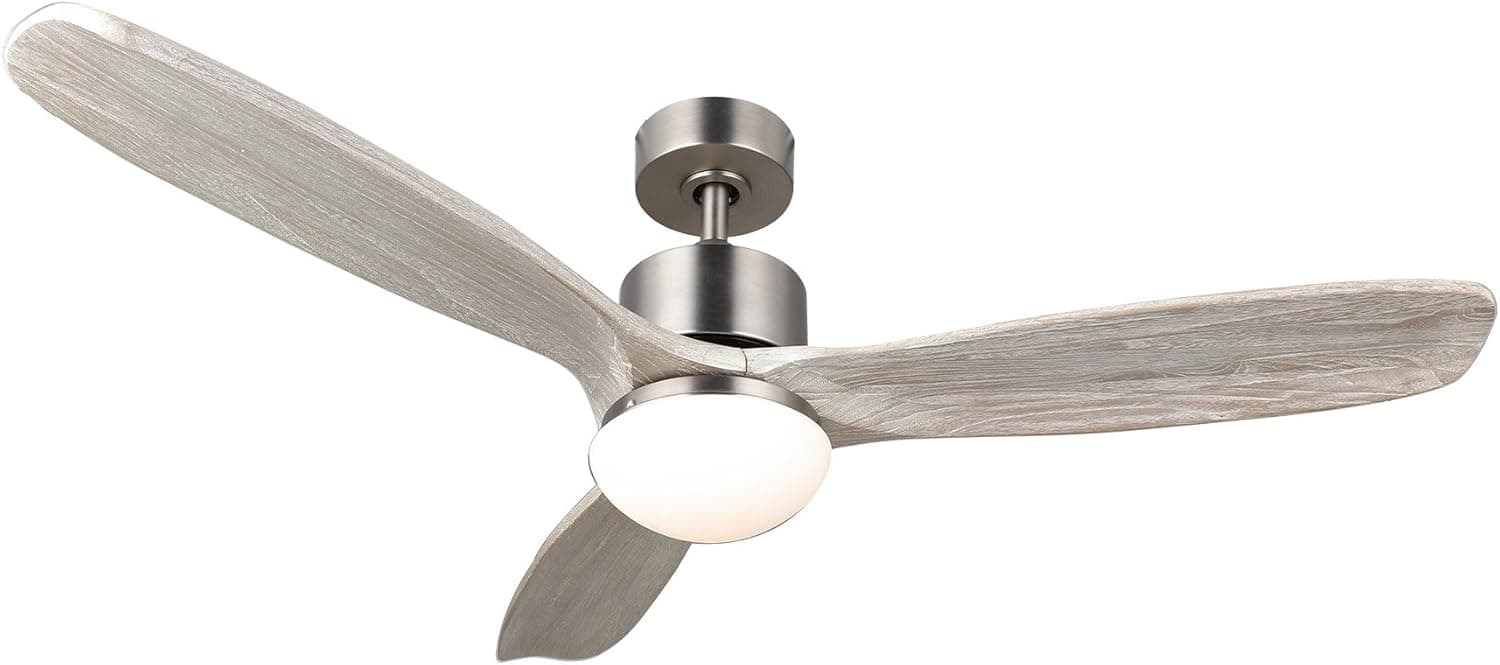 CO-Z 52” Ceiling Fan Light Brushed Nickel Finish with 3 Weathered White Walnut Blades, 15W LED and Remote Control Included, UL Certificate