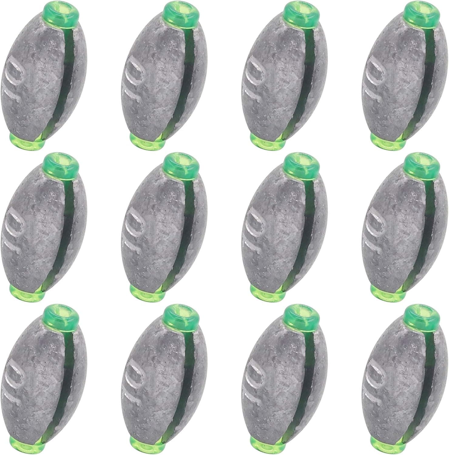 Rustark Removable Fishing Weights Sinkers, 12 Pcs 10g Sliding Egg Sinker, Fish Tackle Lead Weight, Line Split Shots Sinkers, Olive Shape Bass Casting Bullet Weight for Freshwater/Saltwater