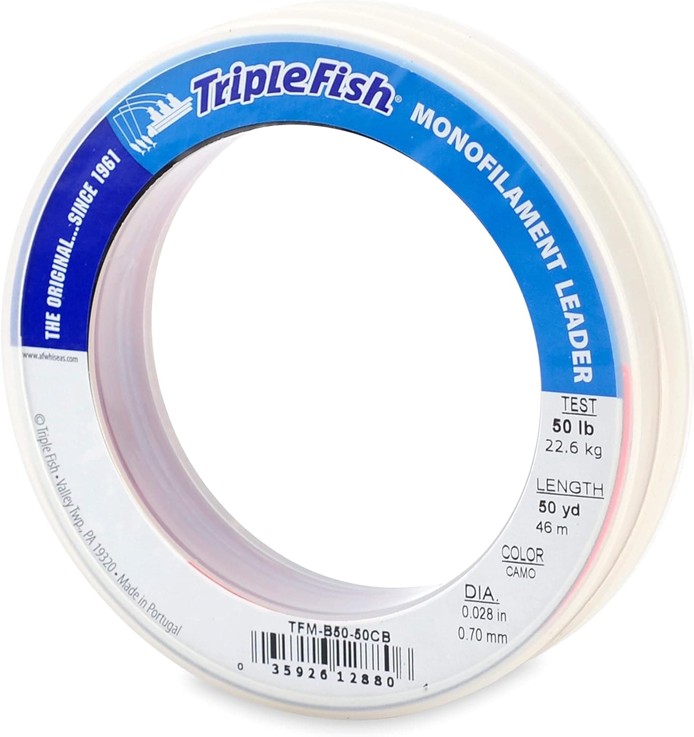 Triple Fish Monofilament Fishing Leader - Clear, Camo Strong Tough Leader Material for Big Game Fishing, Up to 400lb Test