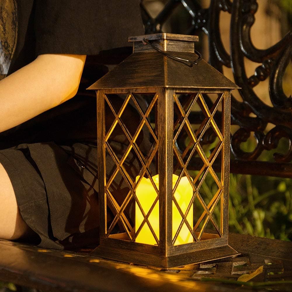 ILAMIQI Outdoor Solar Lantern, Garden Decoration Hanging Lights Waterproof, LED Flicker-Free Candle Lights for Table, Porch, Party, Patio Amber Glow.