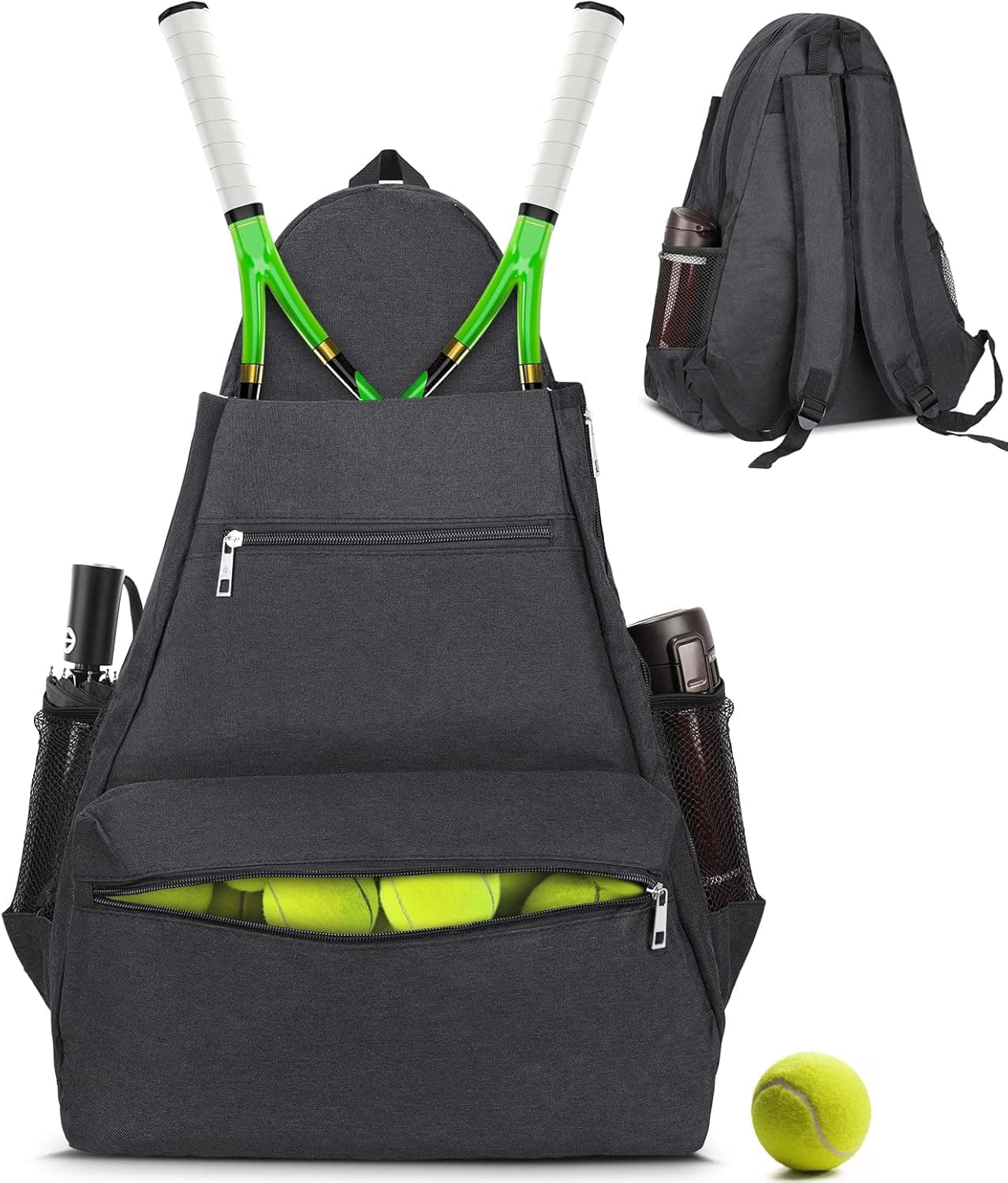 Tennis Backpack,Tennis Racket Backpack,Large Capacity Sports Backpack,Water Resistant Tennis Rackets Bags,Holding Tennis/Badminton/Squash Racket,Tennis Bags for Men and Women(Black)