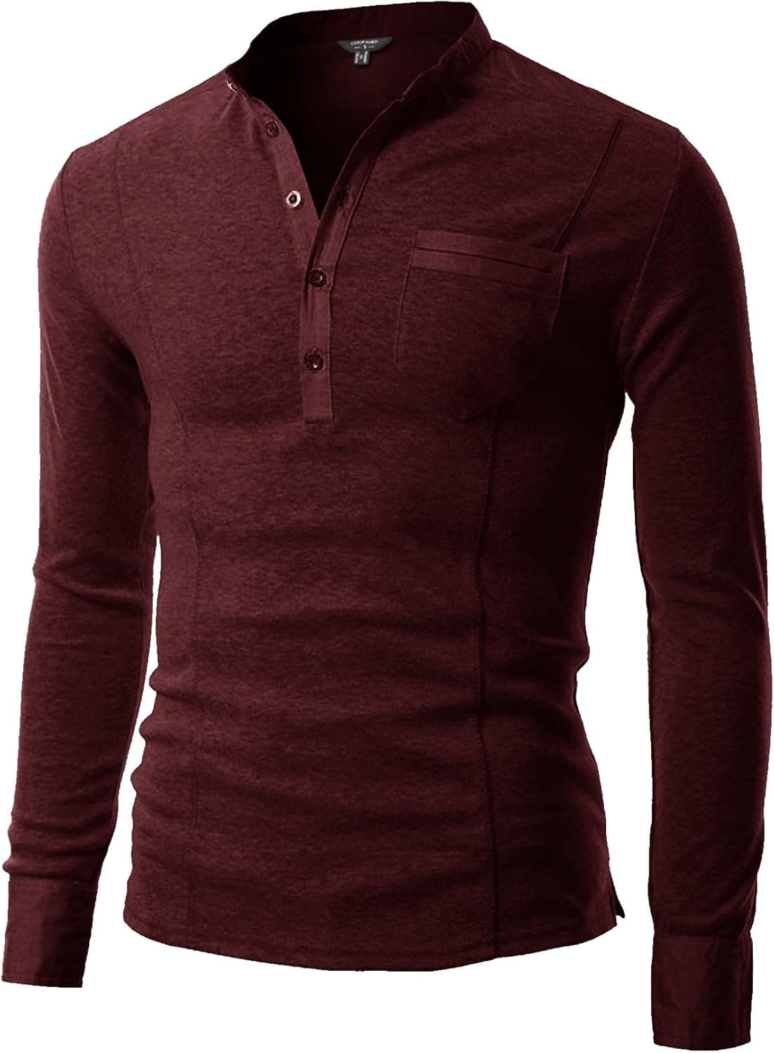 COOFANDY Mens Basic Long Sleeve Henley Shirt Casual Slim Fit T Shirt,Red,Small