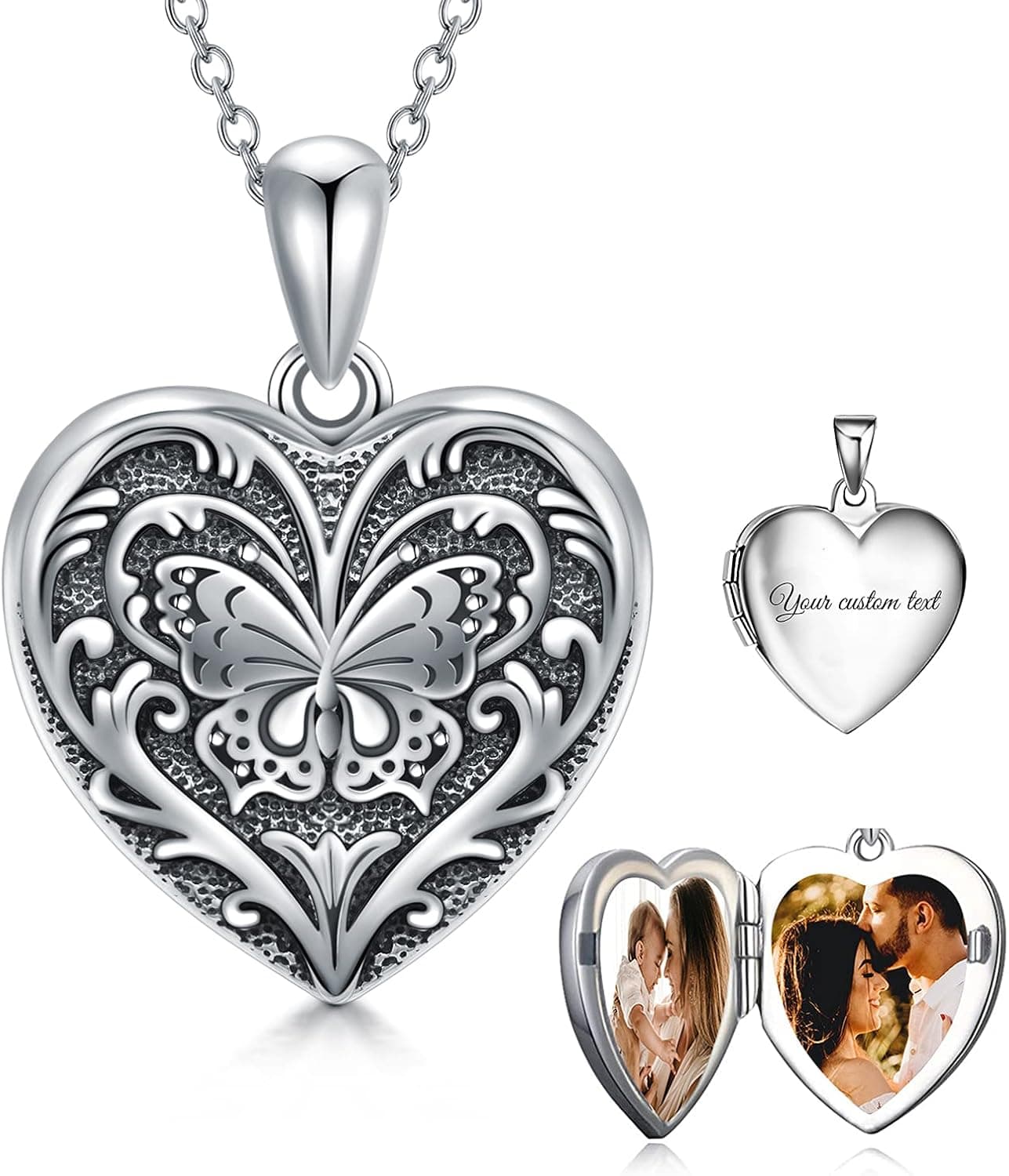 SOULMEET Personalized Vintage Sunflower/Butterfly/Bee Locket Sterling Silver/Gold Locket Necklace That Holds 1 or 2 Pictures Memorial Insects Photo Locket Custom Any Photo Healing Gift