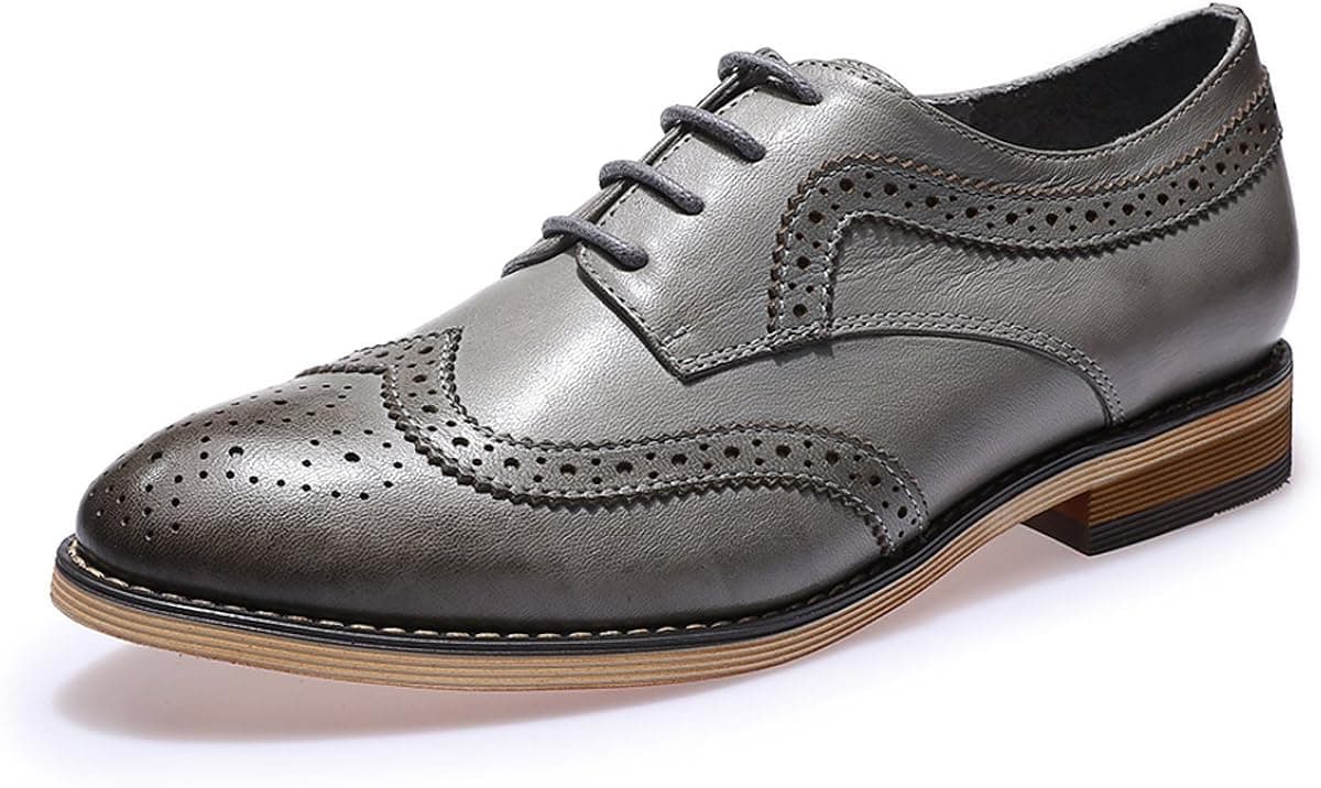 Mona flying Women's Leather Perforated Lace-up Oxfords Brogue Wingtip Derby Saddle Shoes for Girls ladis Women