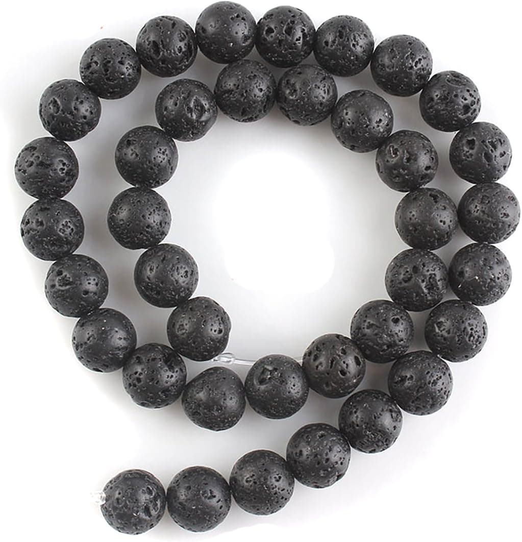 Natural Black Lava Stone Beads Volcanic Gemstone Loose Beads Round Rock Beads for Bracelet Necklace Jewelry Making Finding (Diameter - 10mm)