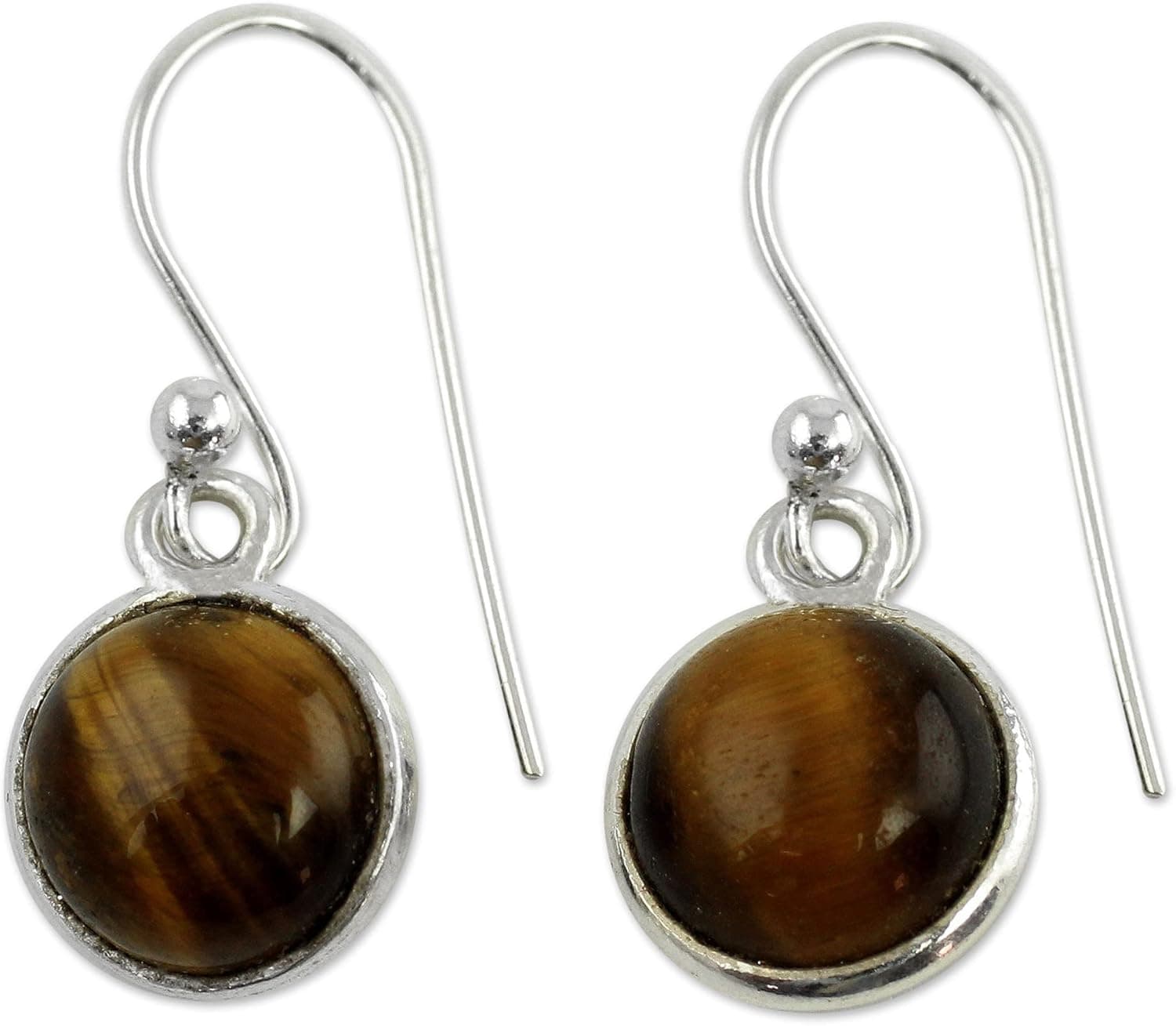 NOVICA Handmade Dainty Sterling Silver Tiger's Eye Hook Earrings with High Polish Finish - Women's Fashion Statement Jewelry 'Lucky Hunch'
