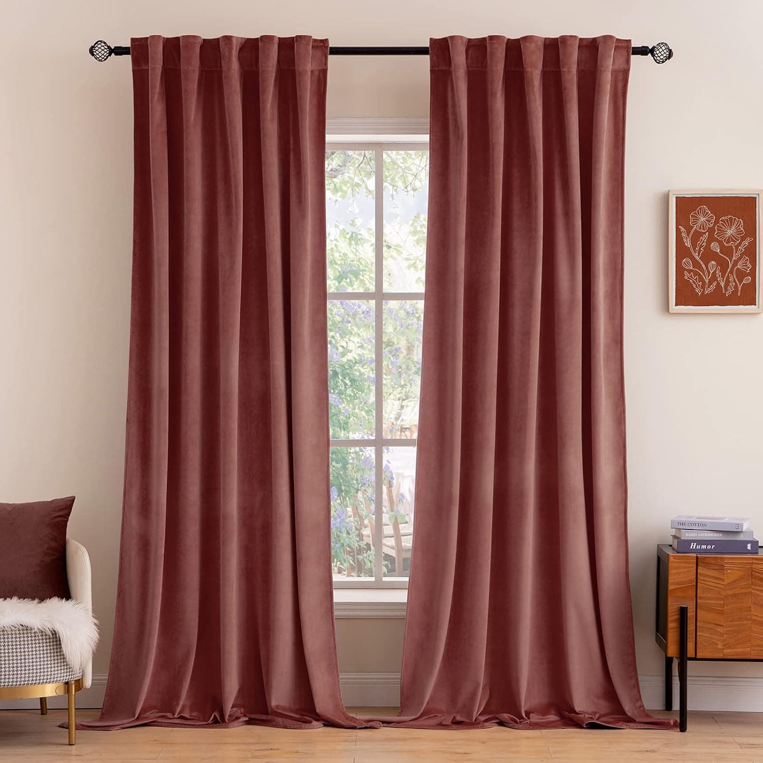 MIULEE Velvet Curtains 84 inches - Luxury Blackout Curtains for Bedroom Living Room Thermal Insulated Super Soft Window Drapes Rod Pocket & Back Tab, Dusty Rose Pink, W52 x L84 inches, 2 Panels