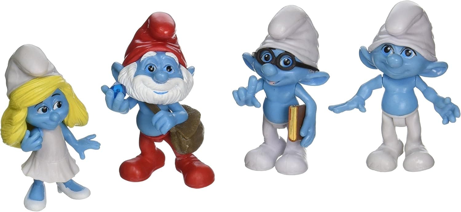Smurfs Movie Clumsy, Smurfette, Papa & Brainy Collectibles Figure (4 Pack)