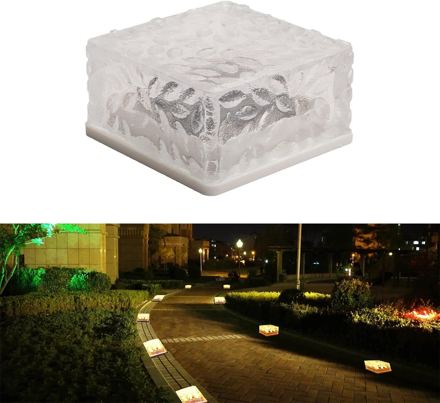 WAHZAUS Solar Ground Lights, 1 Pack Warm White Solar Brick Lights, Glass Brick Solar Lights Outdoor Waterproof, Solar Pathway Lights for Pool Yard Path Patio Lawn Garden.